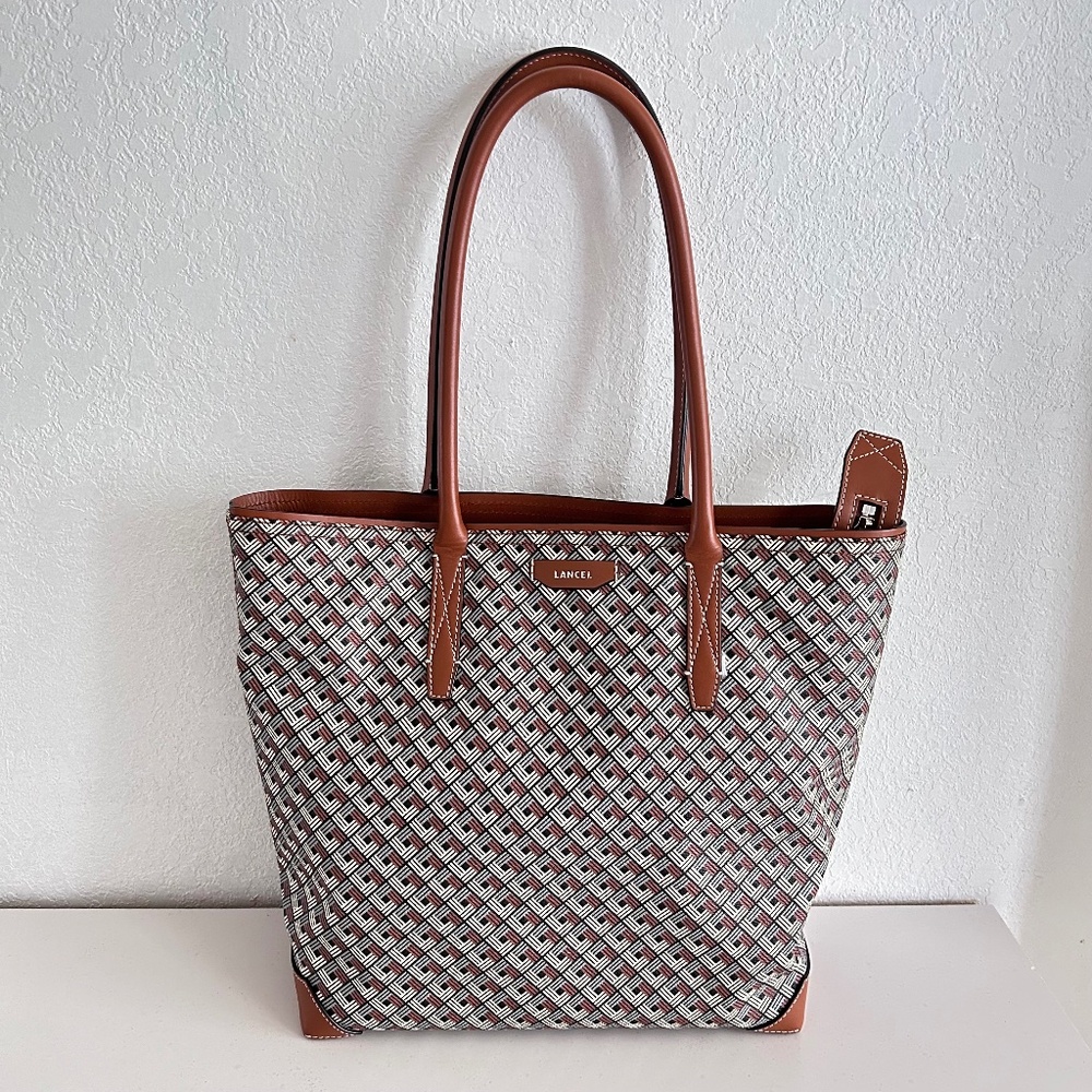 Lancel Iconic Cabas Marron Tote Dual Shoulder Strap Bag